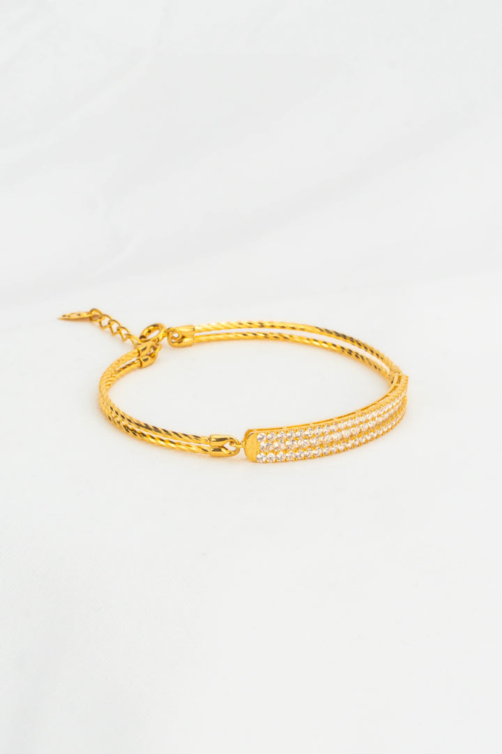 Vòng Tay Bản Tấm Khắc Máy Đính Đá CZ Vàng 16K Bảo Tín K&K