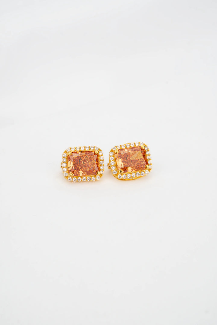 Bông Tai Đá Màu Cam Đính Đá CZ Vàng 16K Bảo Tín K&K