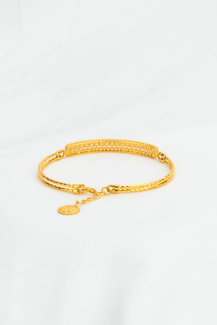 Vòng Tay Bản Tấm Khắc Máy Đính Đá CZ Vàng 16K Bảo Tín K&K