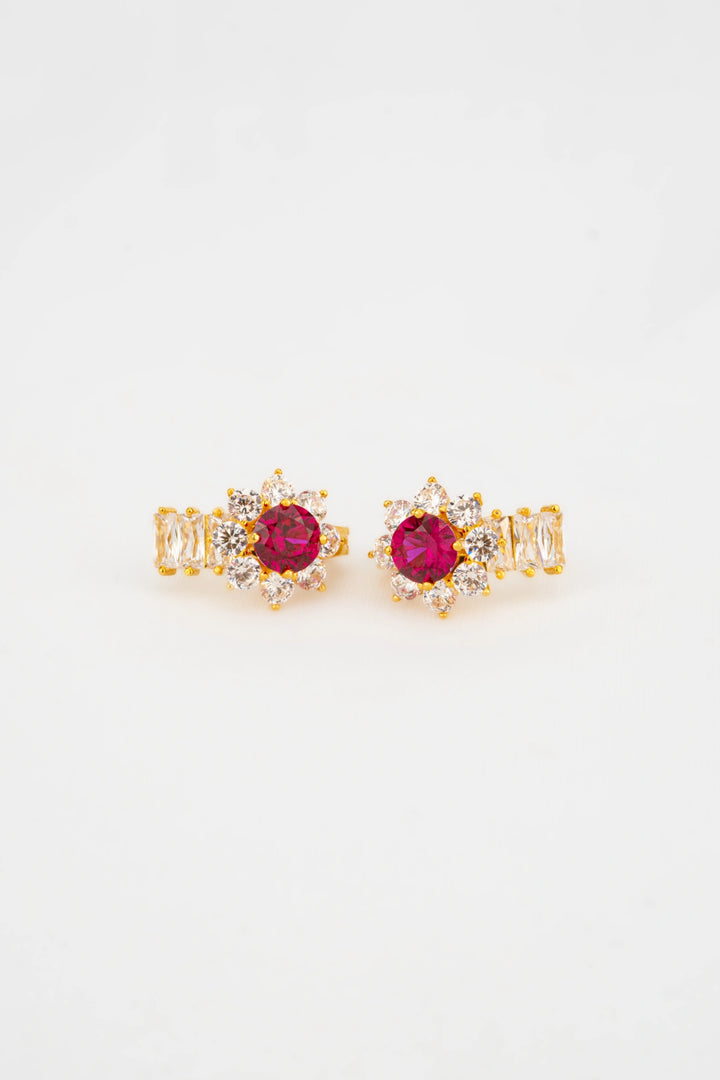 Bông Tai Đá Đỏ Hồng Đính Đá CZ Vàng 16K Bảo Tín K&K