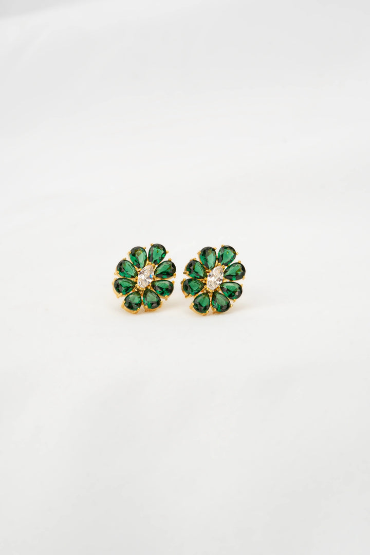 Bông Tai Kiểu Đá Xanh Lá Đính Đá CZ Vàng 16K Bảo Tín K&K