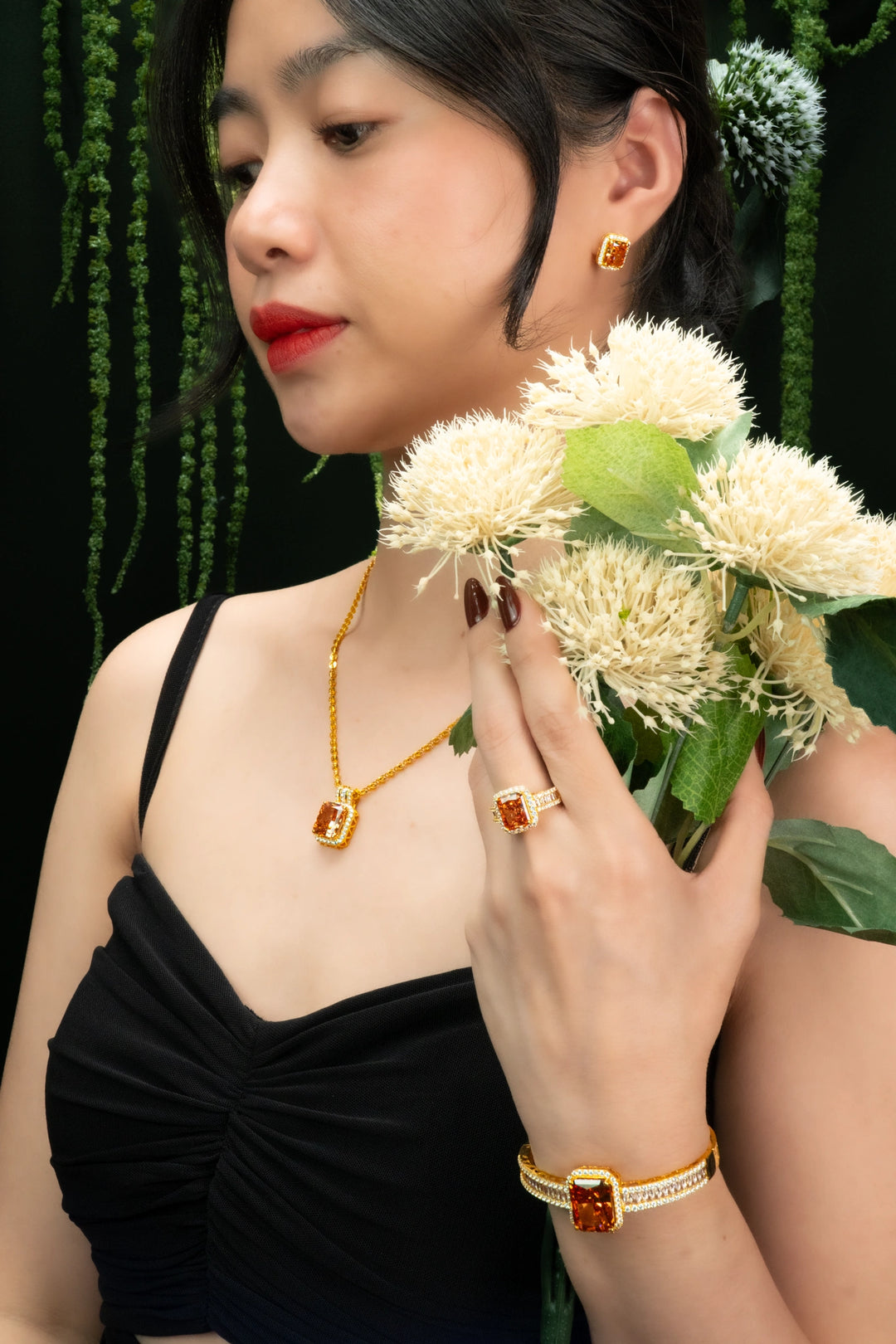 Mặt Đá Màu Cam Đính Đá CZ Vàng 16K Bảo Tín K&K