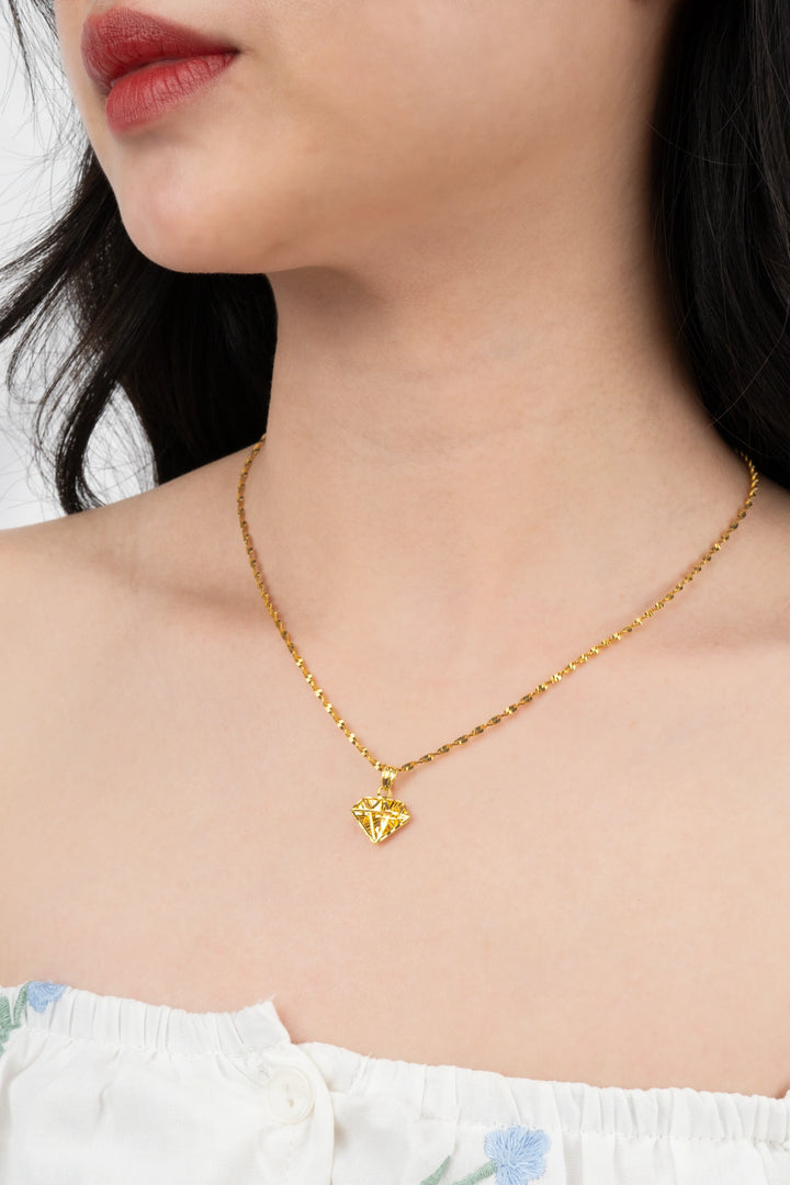 Dây Chuyền Mặt Kim Cương 3D Khắc Máy Vàng 16K Bảo Tín K&K