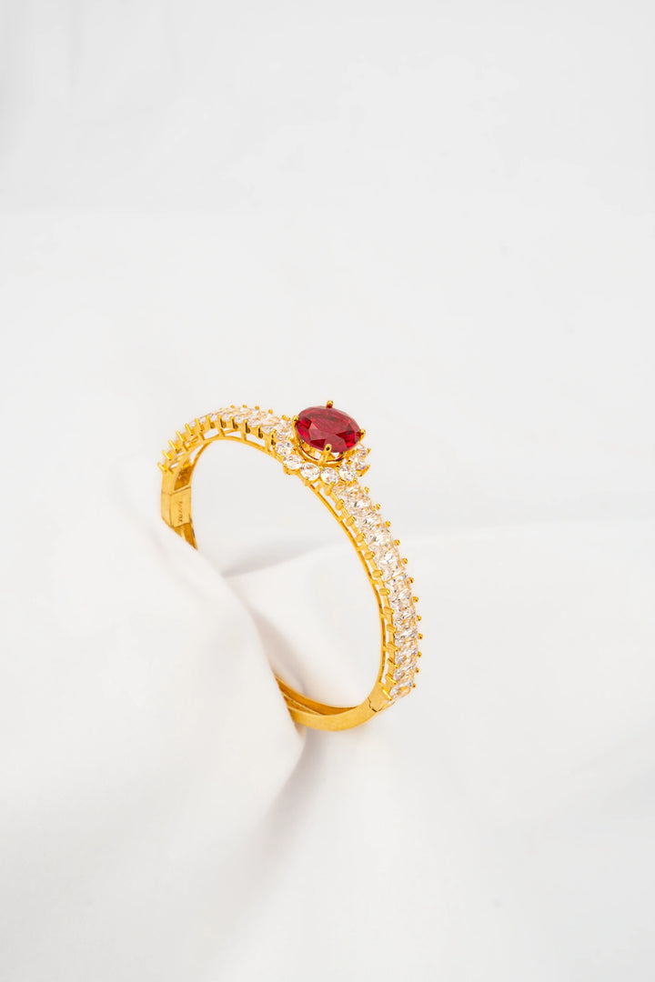 Vòng Tay Đá Đỏ Hồng Đính Đá CZ Vàng 16K Bảo Tín K&K