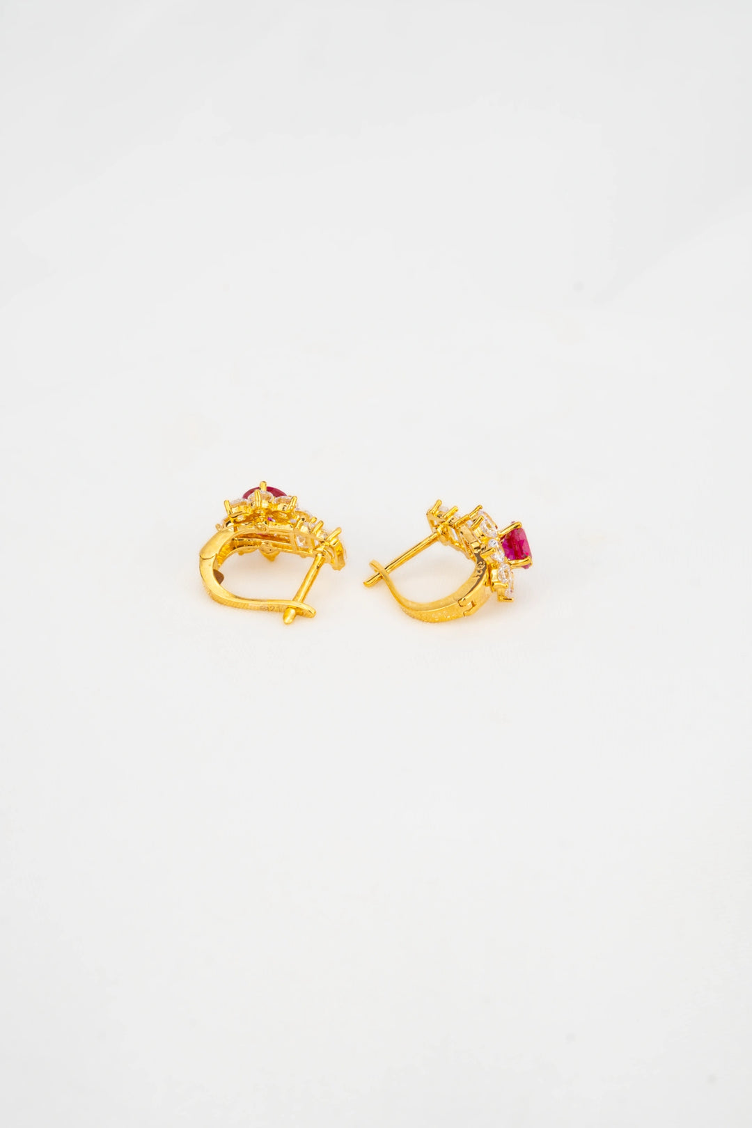 Bông Tai Đá Đỏ Hồng Đính Đá CZ Vàng 16K Bảo Tín K&K