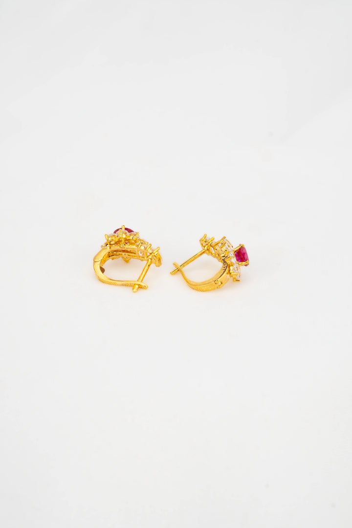 Bông Tai Đá Đỏ Hồng Đính Đá CZ Vàng 16K Bảo Tín K&K