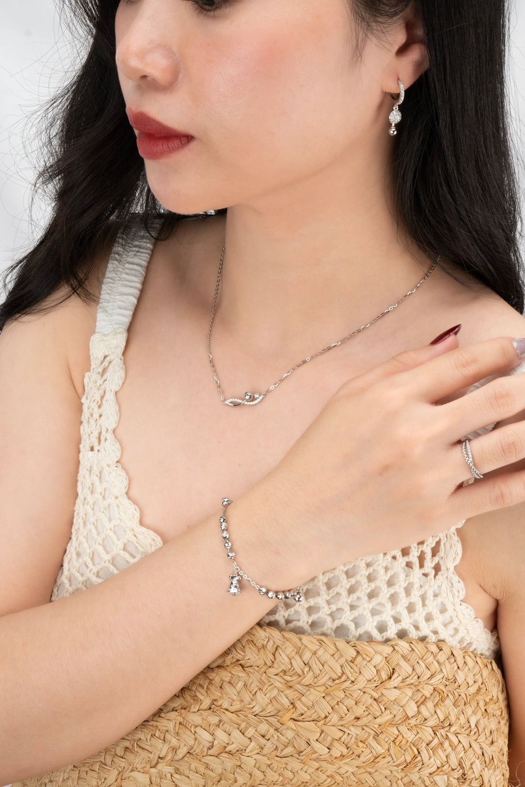 Bông Tai Khoen Tấm Bi TT Đính Đá CZ Kiểu Ý 750 Bảo Tín K&K