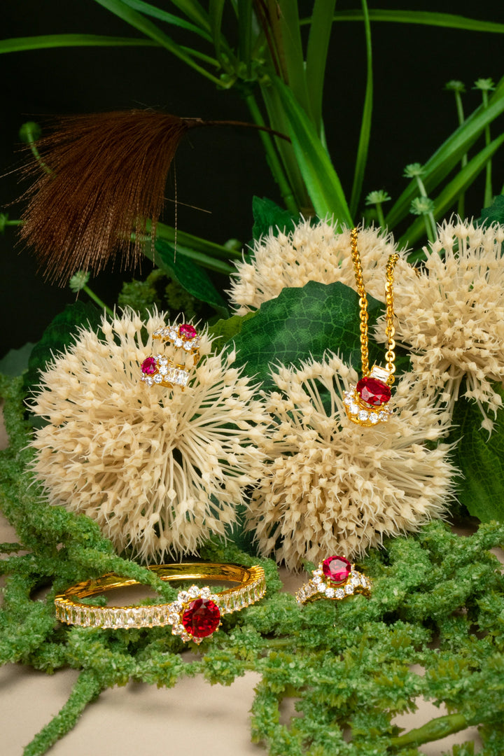 Nhẫn Đá Đỏ Hồng Đính Đá CZ Vàng 16K Bảo Tín K&K