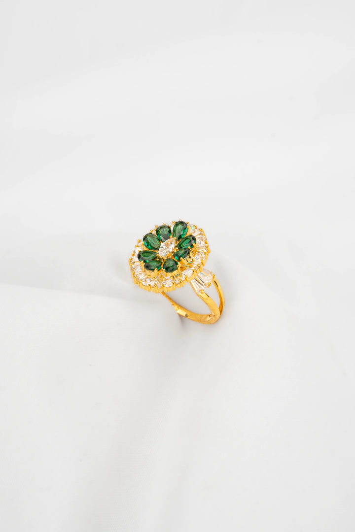 Nhẫn Kiểu Đá Xanh Lá Đính Đá CZ Vàng 16K Bảo Tín K&K