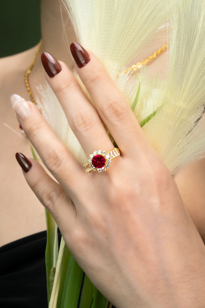 Nhẫn Đá Đỏ Hồng Đính Đá CZ Vàng 16K Bảo Tín K&K