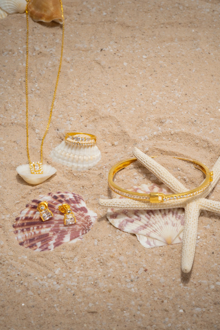 Vòng Tay Ổ Khoá Tấm Baguette Đính Đá CZ Vàng 16K Bảo Tín K&K