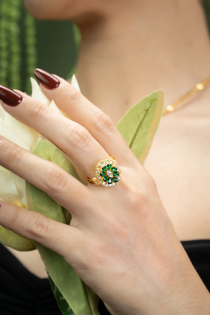 Nhẫn Kiểu Đá Xanh Lá Đính Đá CZ Vàng 16K Bảo Tín K&K