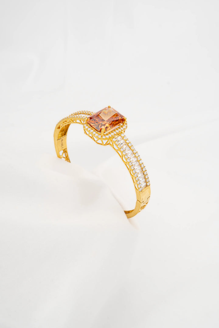 Vòng Tay Đá Màu Cam Đính Đá CZ Vàng 16K Bảo Tín K&K