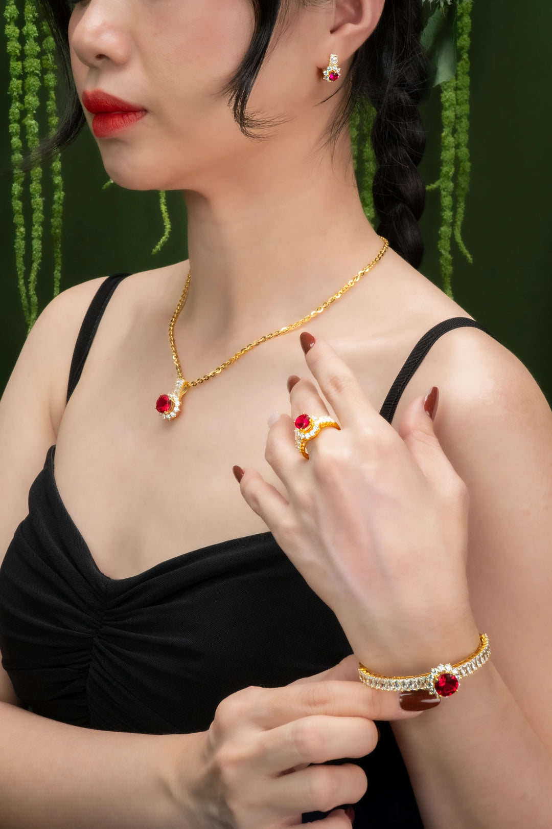 Mặt Đá Đỏ Hồng Đính Đá CZ Vàng 16K Bảo Tín K&K