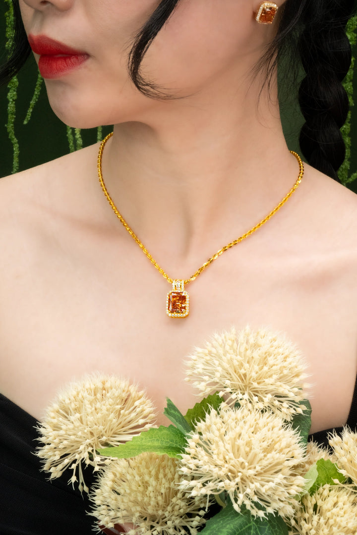 Mặt Đá Màu Cam Đính Đá CZ Vàng 16K Bảo Tín K&K