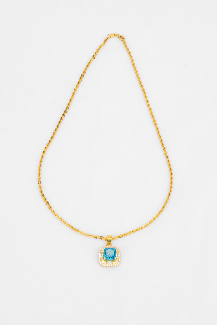 Mặt Đá Vuông Xanh Dương Đính Đá CZ Vàng 16K Bảo Tín K&K