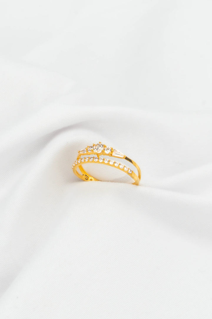 Nhẫn Kiểu Hàng Đôi Tấm Baguette Đính Đá CZ Vàng 16K Bảo Tín K&K