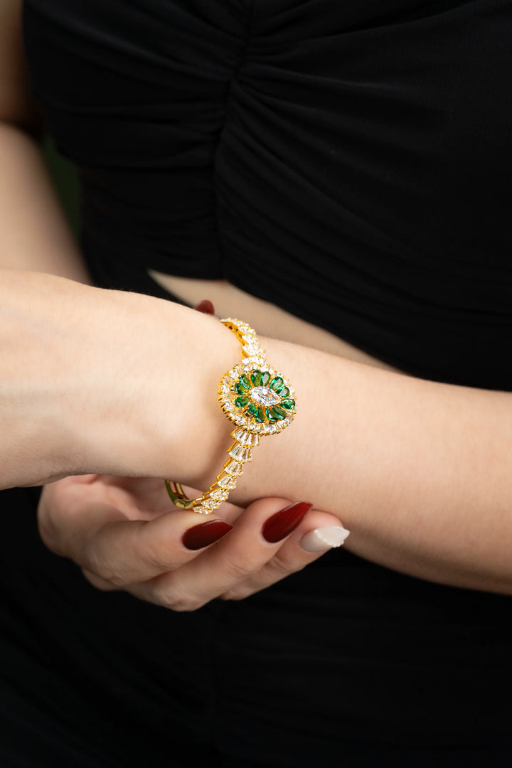 Vòng Tay Kiểu Đá Xanh Lá Đính Đá CZ Vàng 16K Bảo Tín K&K