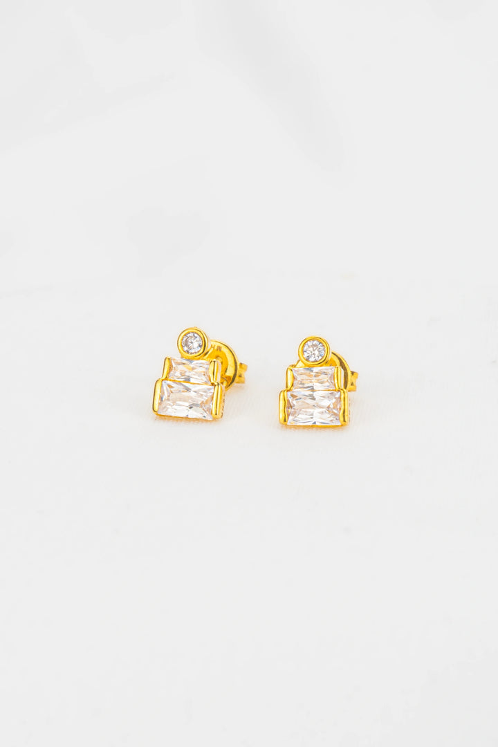 Bông Tai Hình Bánh Kem Hột Baguette Đính Đá CZ Vàng 16K Bảo Tín K&K