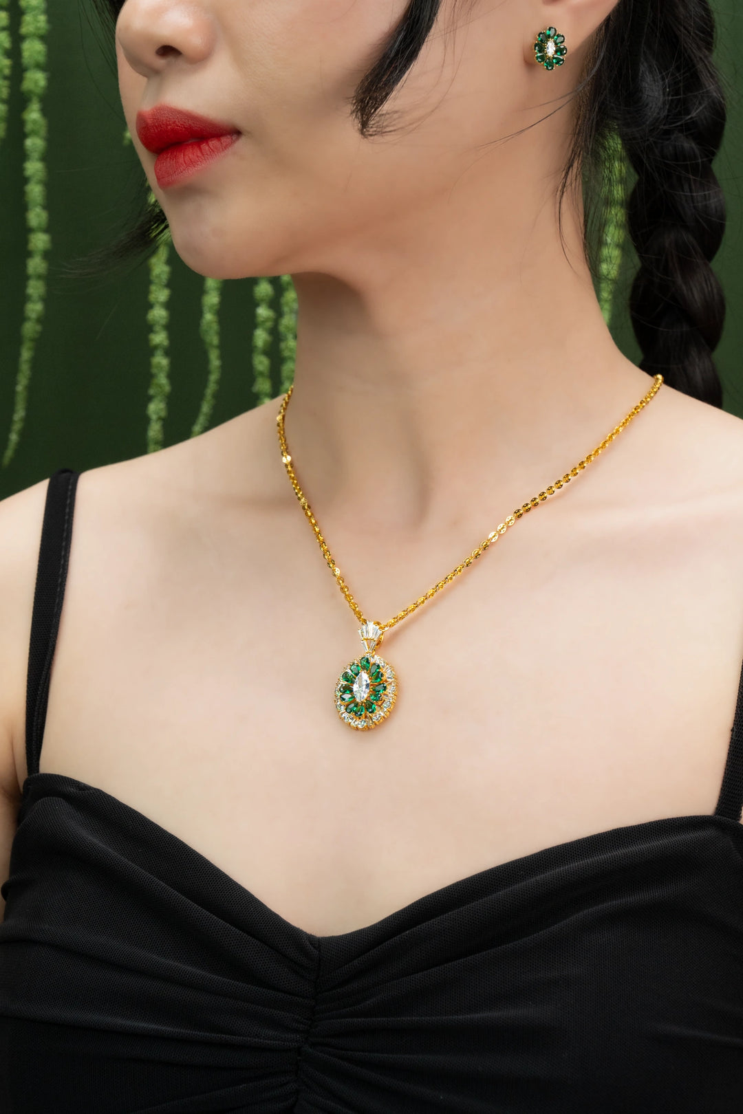 Mặt Kiểu Đá Xanh Lá Đính Đá CZ Vàng 16K Bảo Tín K&K