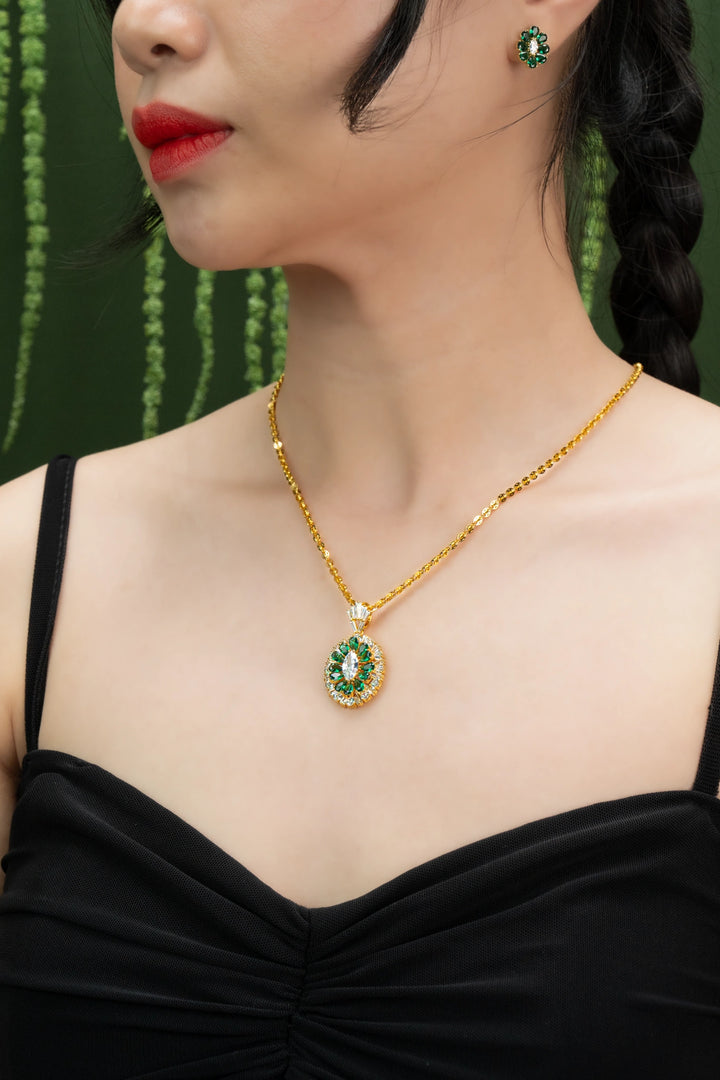 Mặt Kiểu Đá Xanh Lá Đính Đá CZ Vàng 16K Bảo Tín K&K