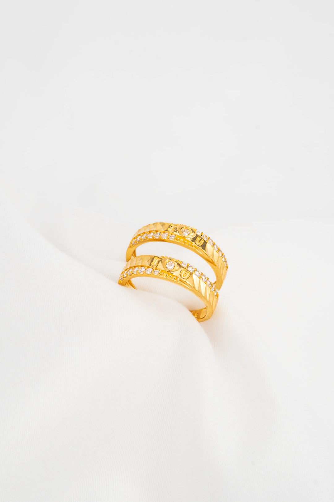 Nhẫn Cưới Kiểu I🫶🏻U Đính Đá CZ Vàng 16K Bảo Tín K&K