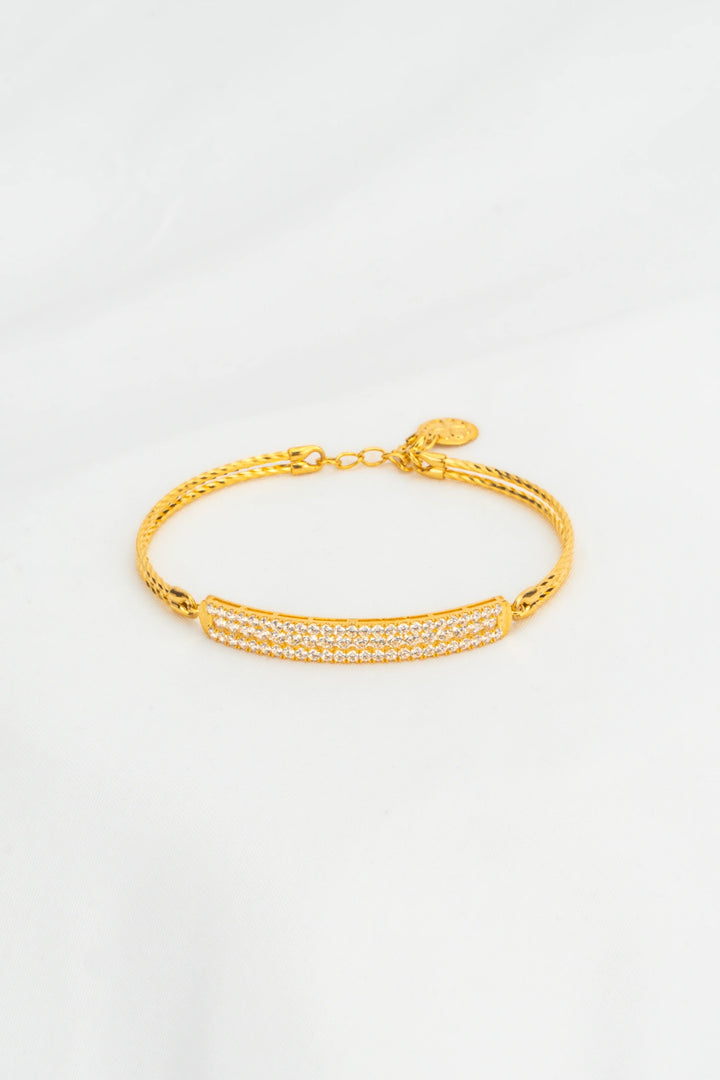 Vòng Tay Bản Tấm Khắc Máy Đính Đá CZ Vàng 16K Bảo Tín K&K