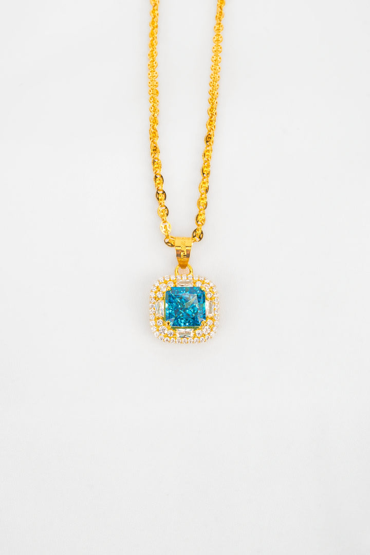 Mặt Đá Vuông Xanh Dương Đính Đá CZ Vàng 16K Bảo Tín K&K