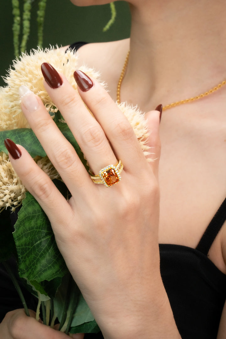 Nhẫn Đá Màu Cam Đính Đá CZ Vàng 16K Bảo Tín K&K