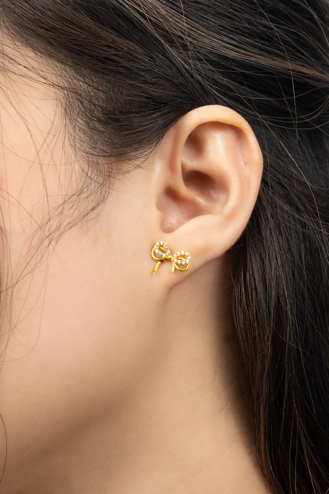 Bông Tai Nơ Ribbon Vàng 16K đính đá CZ Bảo Tín K&K