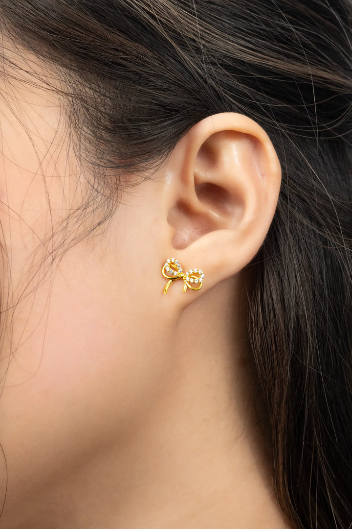 Bông Tai Nơ Ribbon Vàng 16K đính đá CZ Bảo Tín K&K