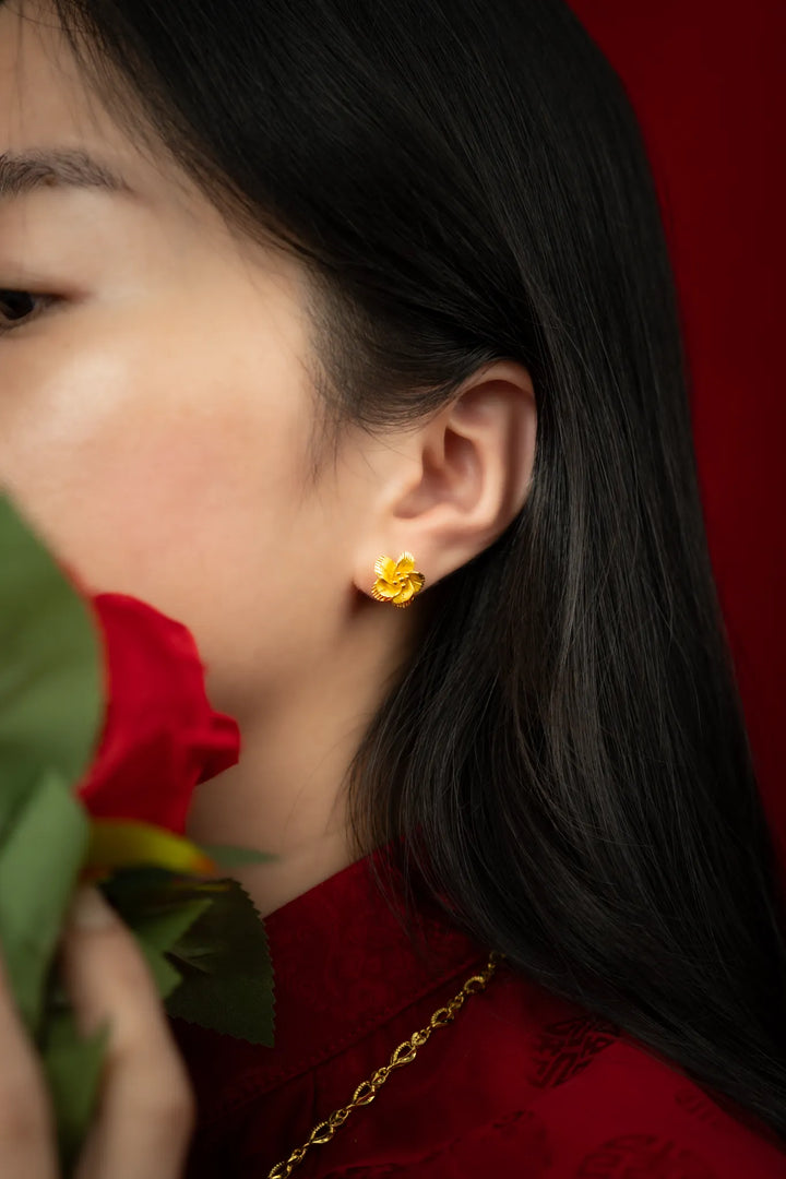 Bông Tai Hoa 5 Cánh Tròn Vàng 23K Bảo Tín K&K