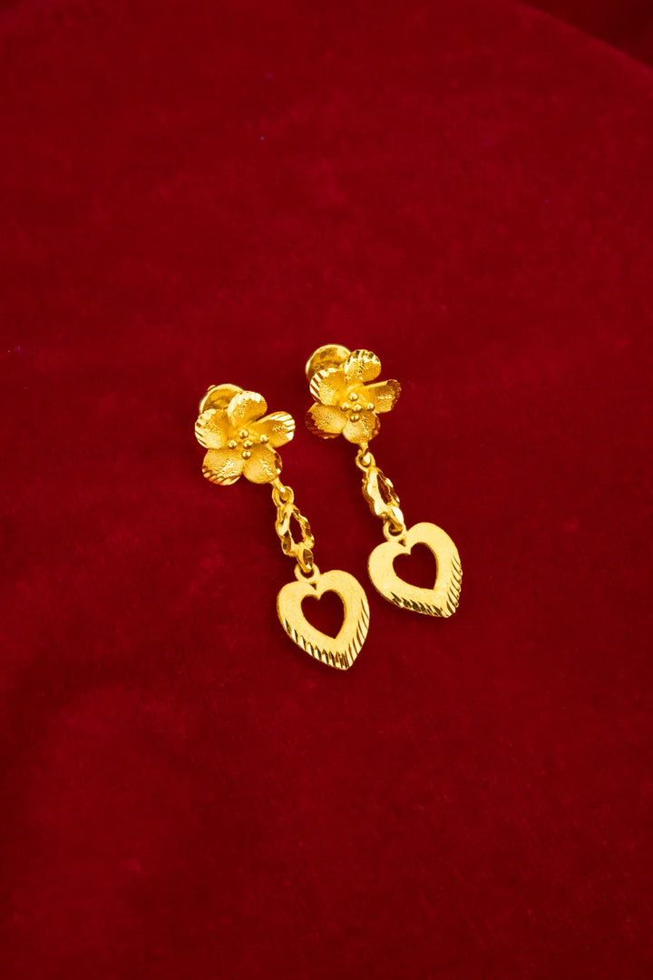 Bông Tai Hoa 5 Cánh Charm Trái Tim Vàng 23K Bảo Tín K&K