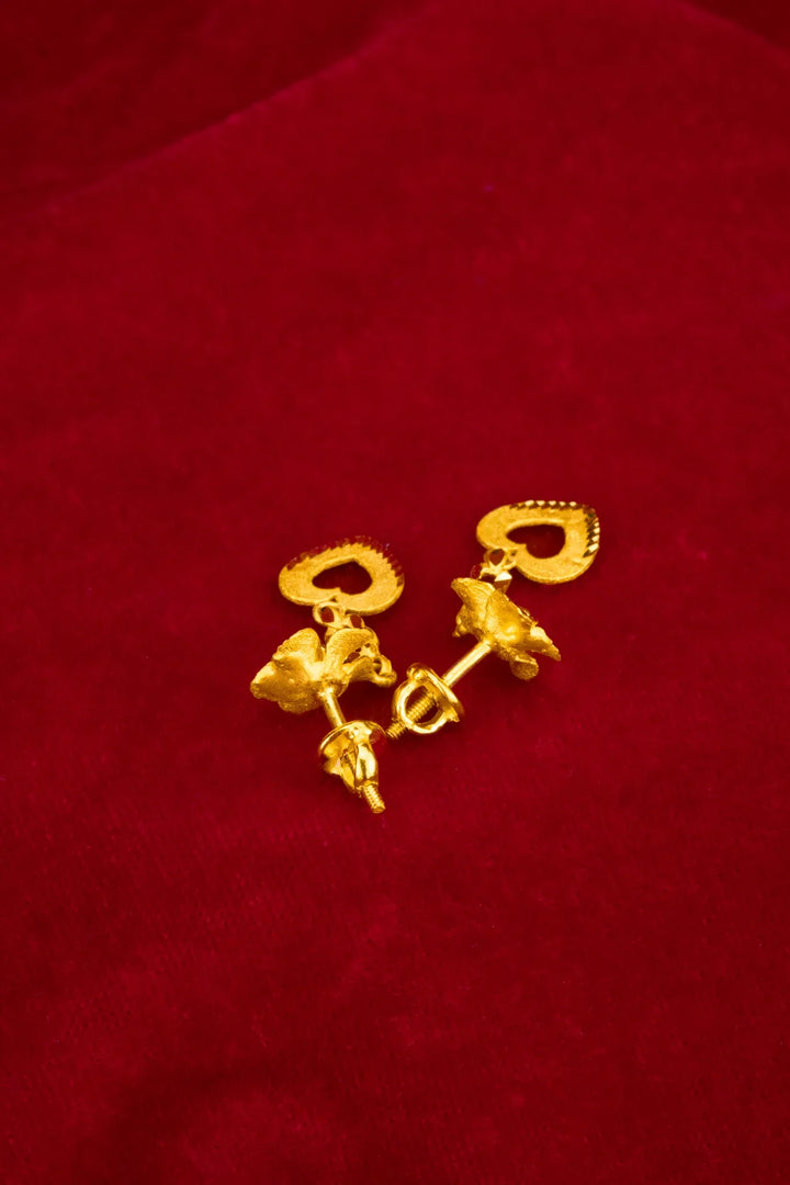 Bông Tai Hoa 5 Cánh Charm Trái Tim Vàng 23K Bảo Tín K&K