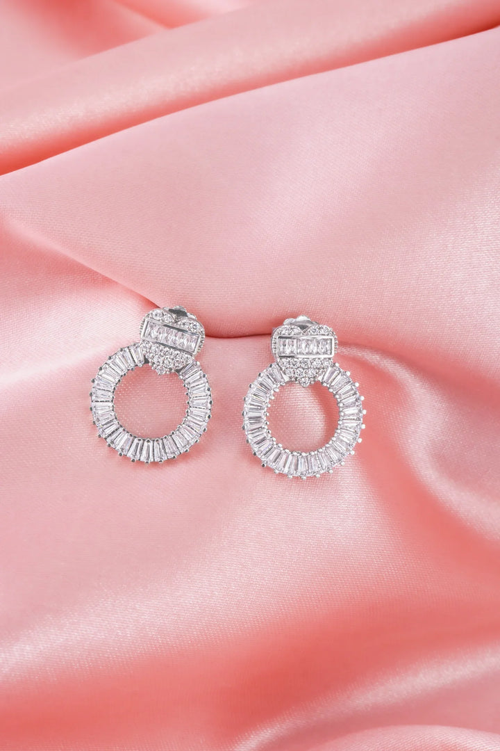 Bông Tai Tròn Tim Baguette Đính Đá CZ Kiểu Ý Bảo Tín K&K