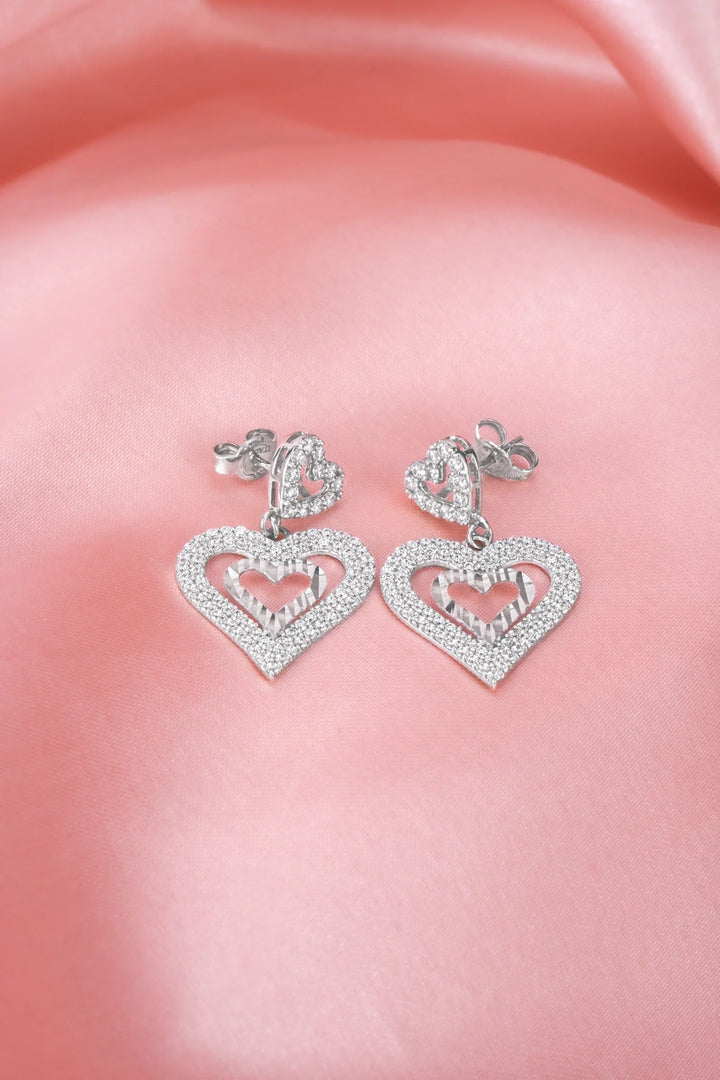 Bông Trái Tim Đôi Khắc Máy Đính Đá CZ Kiểu Ý 750 Bảo Tín K&K