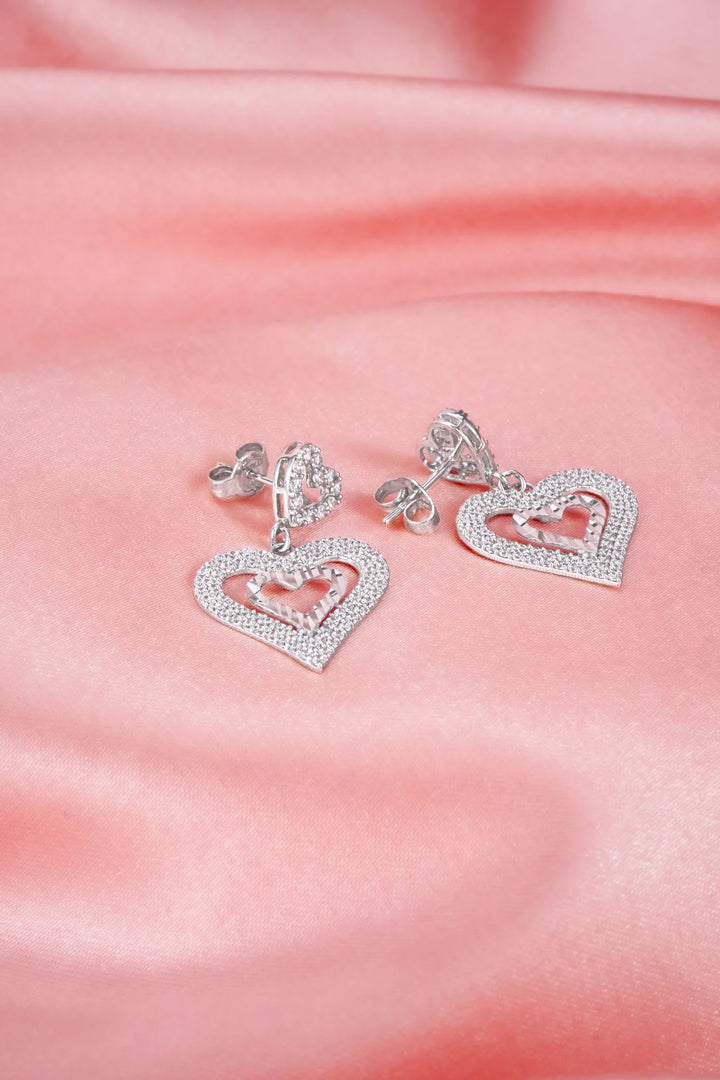 Bông Trái Tim Đôi Khắc Máy Đính Đá CZ Kiểu Ý 750 Bảo Tín K&K