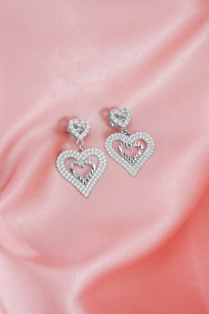 Bông Trái Tim Đôi Khắc Máy Đính Đá CZ Kiểu Ý 750 Bảo Tín K&K