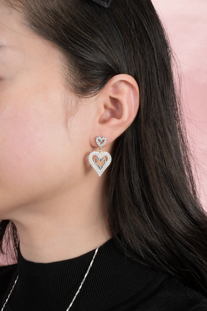 Bông Trái Tim Đôi Khắc Máy Đính Đá CZ Kiểu Ý 750 Bảo Tín K&K