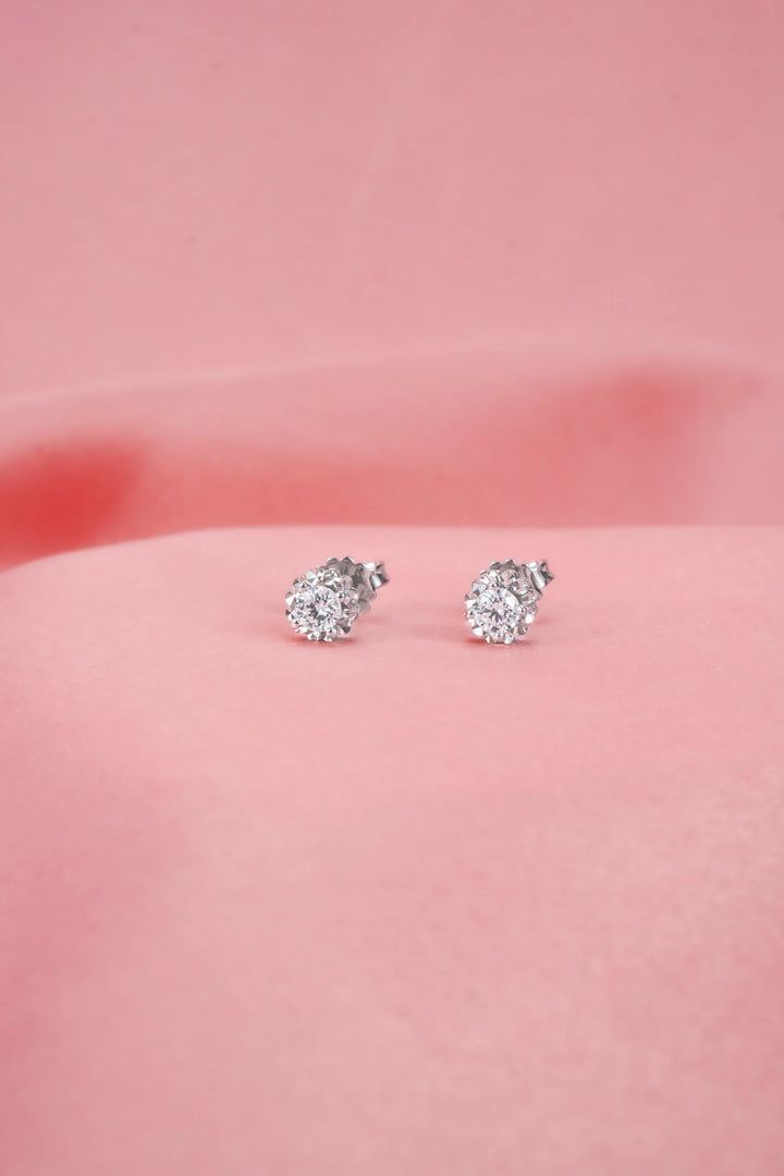 Bông Tai Hột Viền Tròn Khắc Máy Đính Đá CZ Kiểu Ý 750 Bảo Tín K&K