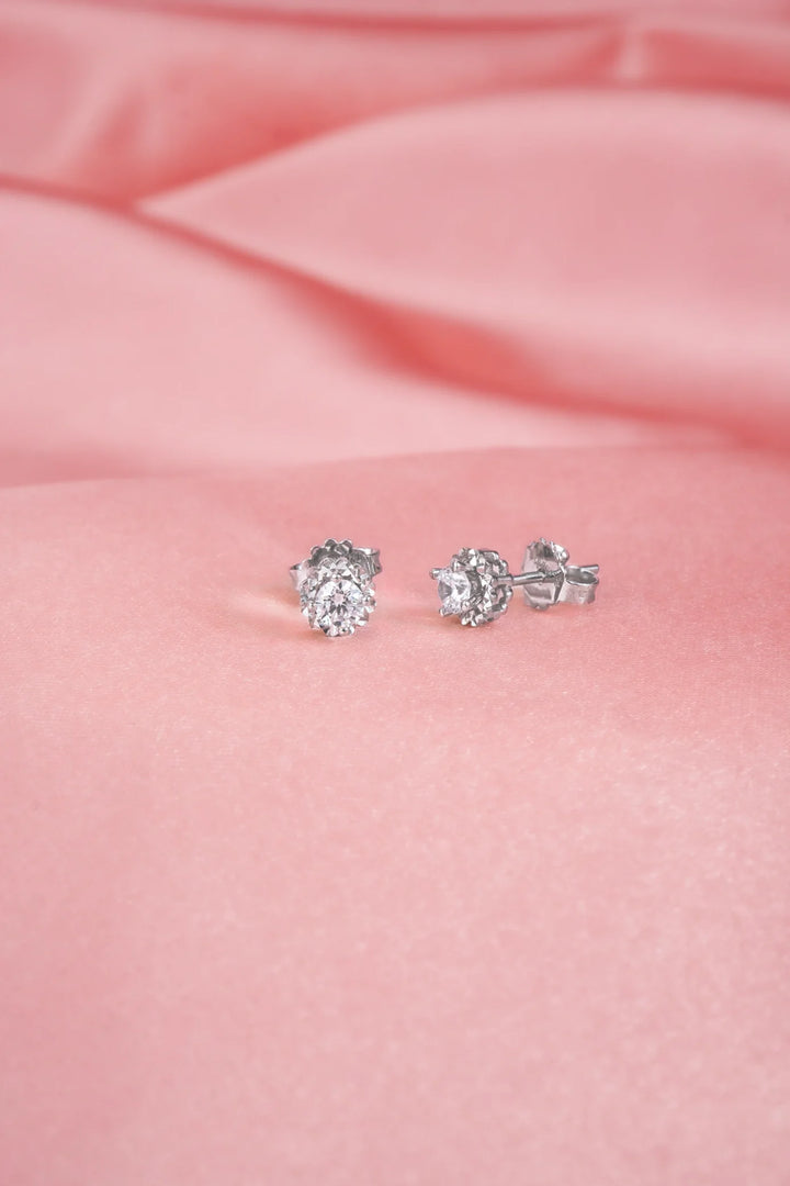 Bông Tai Hột Viền Tròn Khắc Máy Đính Đá CZ Kiểu Ý 750 Bảo Tín K&K