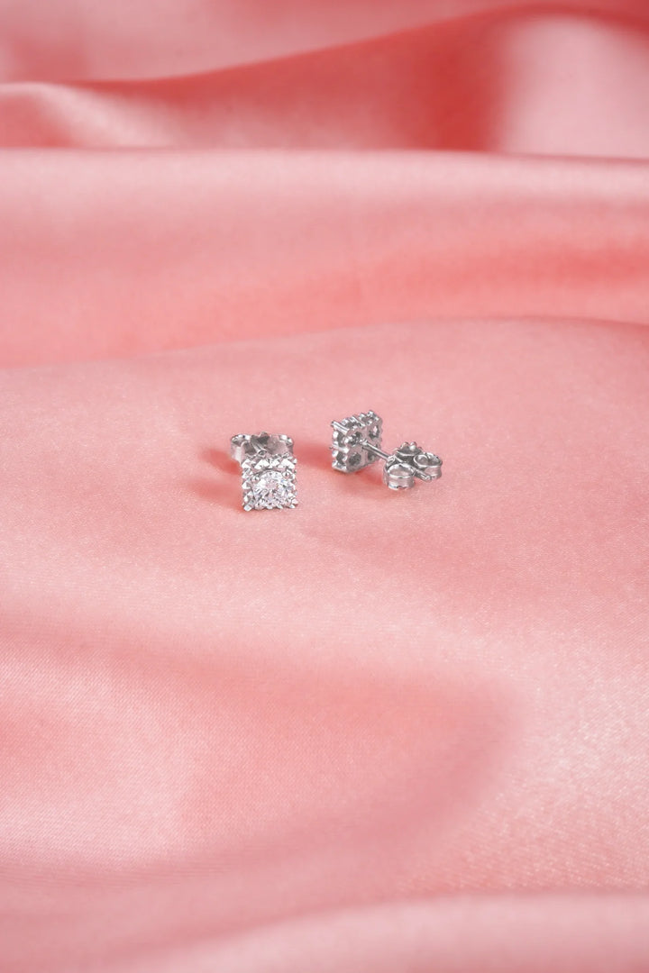 Bông Tai Hột Viền Vuông Khắc Máy Đính Đá CZ Kiểu Ý 750 Bảo Tín K&K