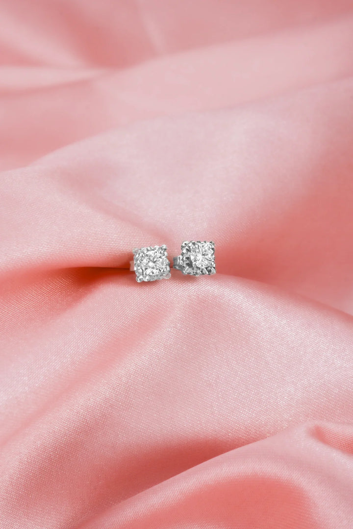 Bông Tai Hột Viền Vuông Khắc Máy Đính Đá CZ Kiểu Ý 750 Bảo Tín K&K