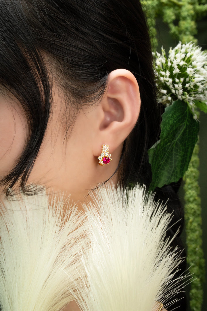 Bông Tai Đá Đỏ Hồng Đính Đá CZ Vàng 16K Bảo Tín K&K