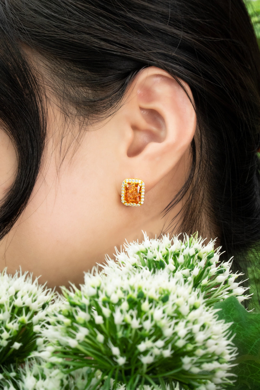 Bông Tai Đá Màu Cam Đính Đá CZ Vàng 16K Bảo Tín K&K