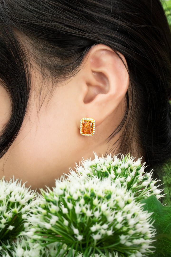 Bông Tai Đá Màu Cam Đính Đá CZ Vàng 16K Bảo Tín K&K