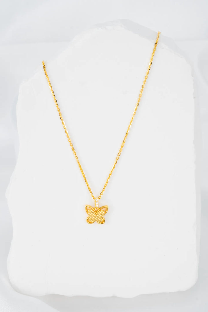 Dây Chuyền Liền Mặt Bướm Hoạ Tiết Nổi 3D Vàng 16K đính đá CZ Bảo Tín K&K