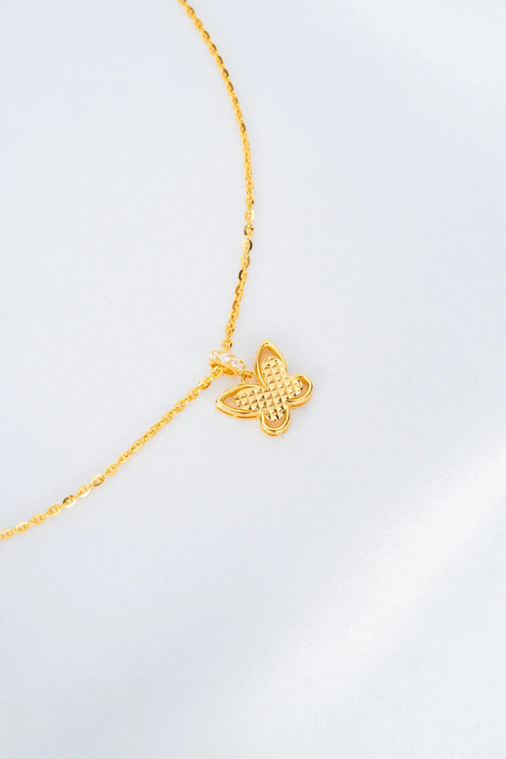 Dây Chuyền Liền Mặt Bướm Hoạ Tiết Nổi 3D Vàng 16K đính đá CZ Bảo Tín K&K