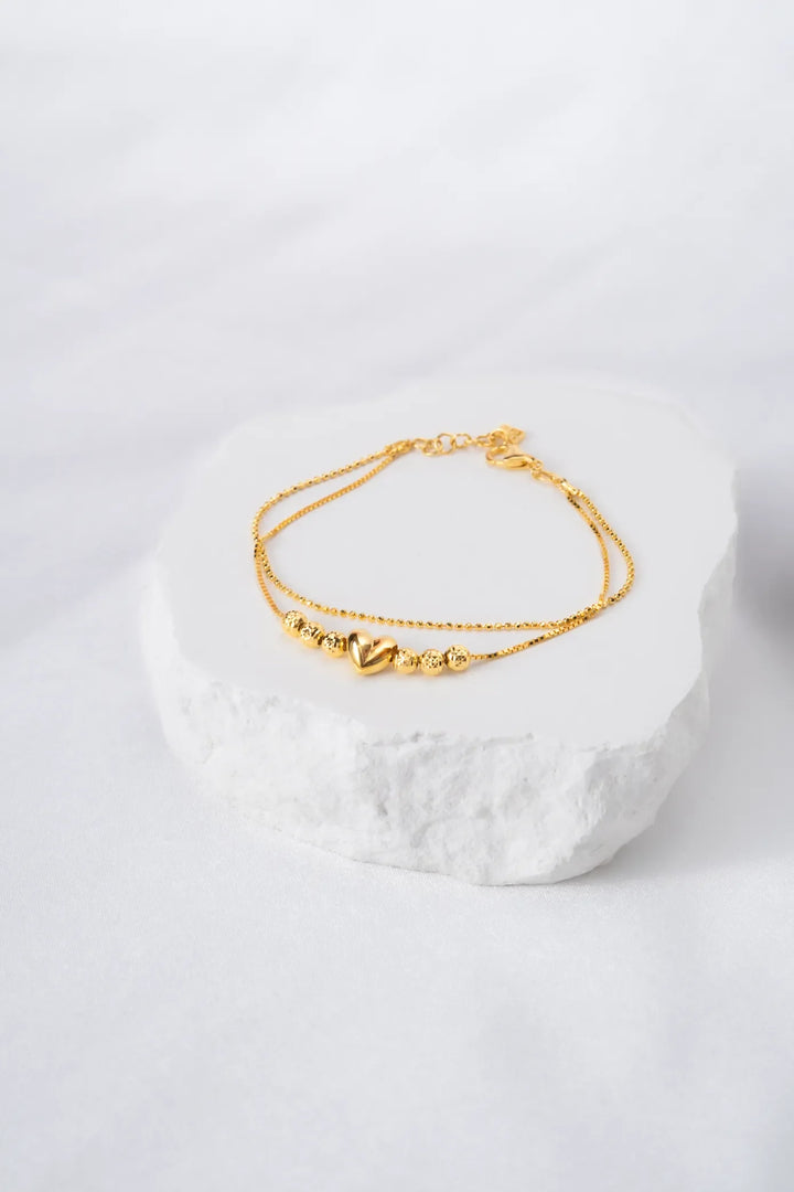 Lắc Tay Dây Đôi Trái Tim Trơn Vàng 16K Bảo Tín K&K