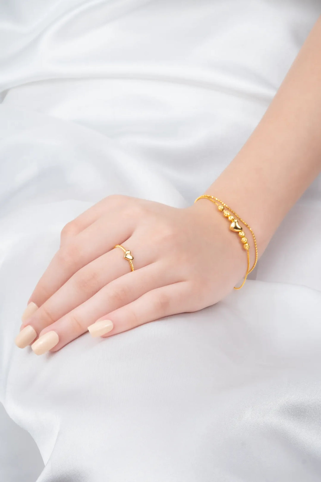 Lắc Tay Dây Đôi Trái Tim Trơn Vàng 16K Bảo Tín K&K